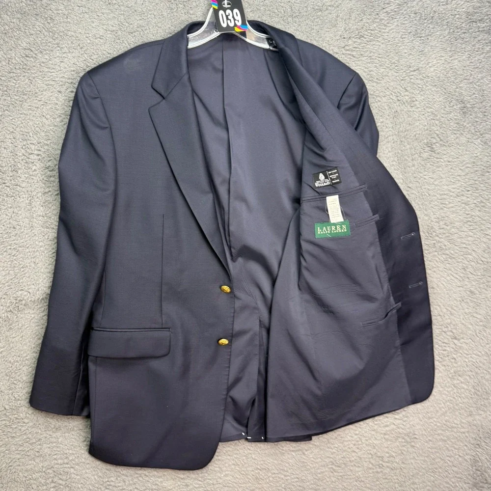 Lauren Ralph Lauren Blazer Mens 43R Navy Blue 100% Wool Gold Button Sport Coat